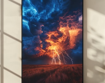 Electric Sky Fury Wall Art – Cinematic Thunderstorm Printable with Lightning, Supercell Clouds & Dramatic Atmosphere