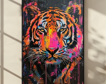 Neon Tiger Pop Art Print, Bold Modern Wall Decor (Digital Download)