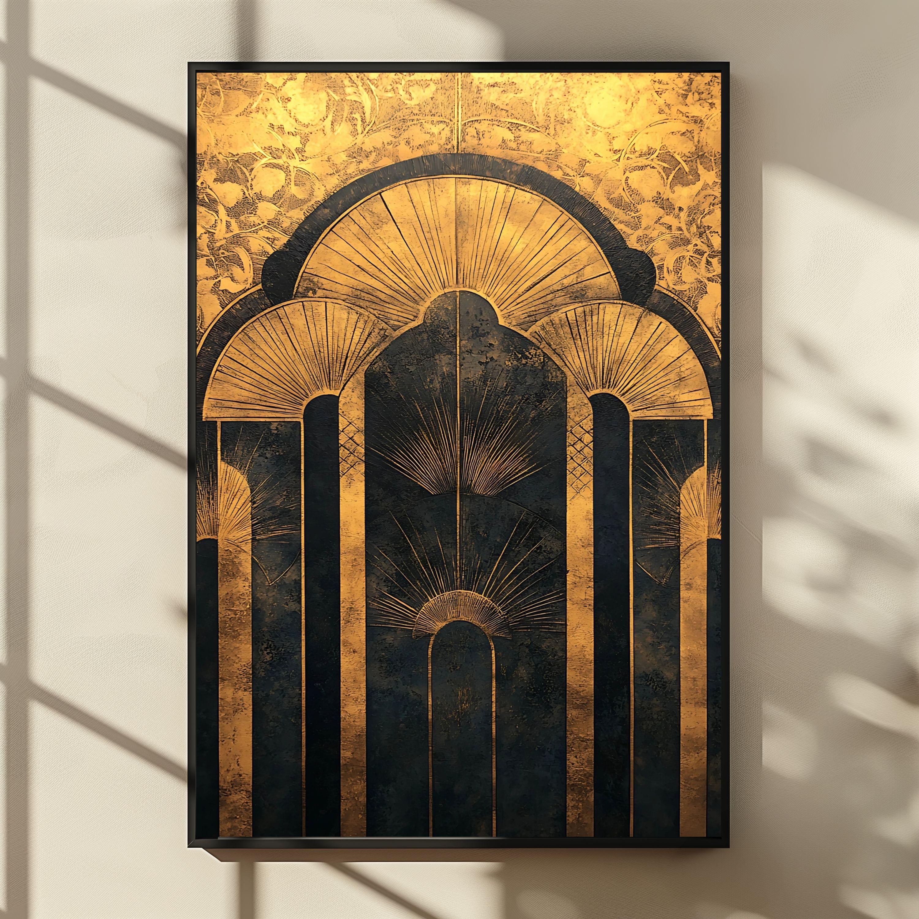 1930s Art Deco Print Set: Geometric Gold & Black Wall Art (digital