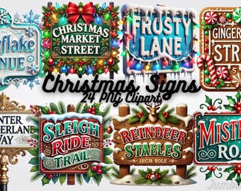 Christmas Street Signs PNG Set – 24 Festive Holiday Illustrations