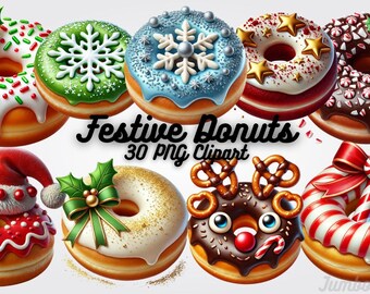 Christmas Donut Clipart, Festive Holiday PNG (Digital Download)