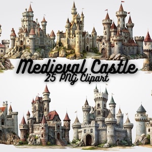 Medieval Castle Clipart: Fantasy Fortress Graphics (PNG Digital Download)