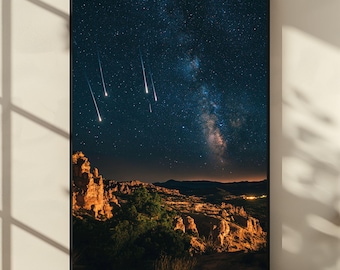 Meteor Shower Starry Night Sky Print: Long Exposure Photography (Digital Download