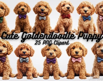 Goldendoodle Puppy Clipart, 25 PNG Images (Digital Download)