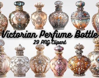 Victorian Perfume Bottle Clipart: Antique Bottle PNG Images (Digital Download, 29pc Set, 12x12in