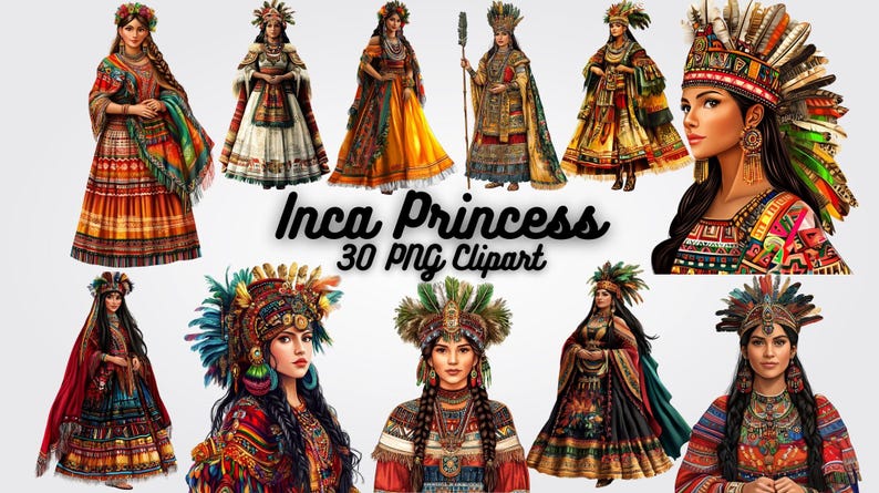 Inca Princess Clipart, Tribal Girl PNG, 30 Pngs of Tribal Girl Art for ...
