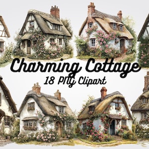 Cottage Clipart: 18 Rustic PNG Images (Digital Download)