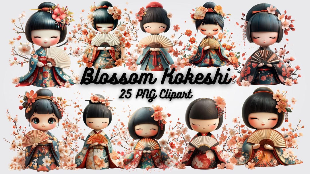 Blossom Kokeshi Clipart PNG, Japanese Doll Illustration, Kawaii Girl ...