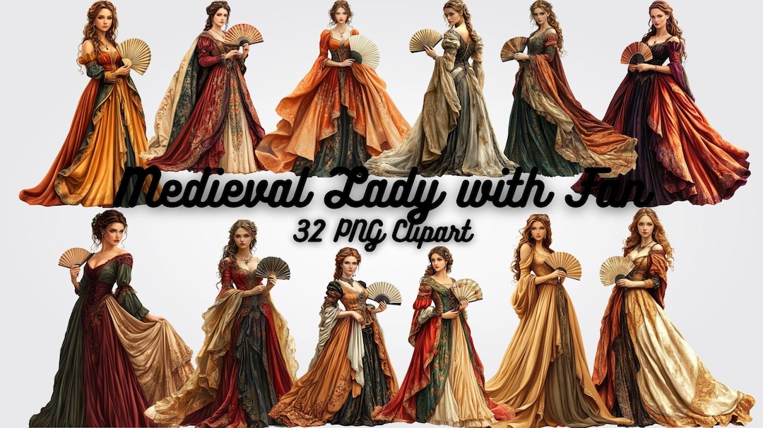 Medieval Lady Clipart PNG: Renaissance Woman Illustration (digital ...
