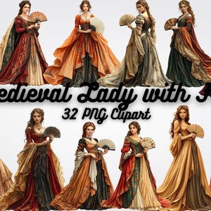 Medieval Lady Clipart PNG: Renaissance Woman Illustration (Digital Download)