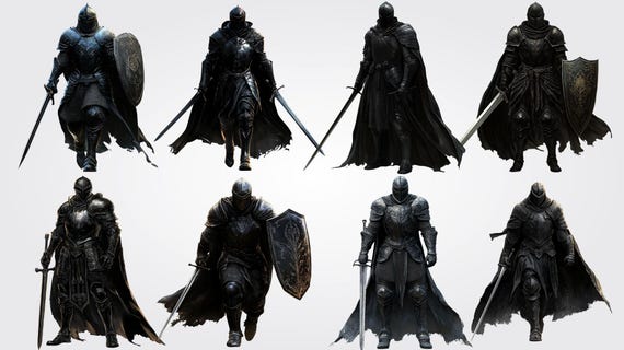 Black Knight Clipart: Medieval Gothic Warrior PNG Graphics