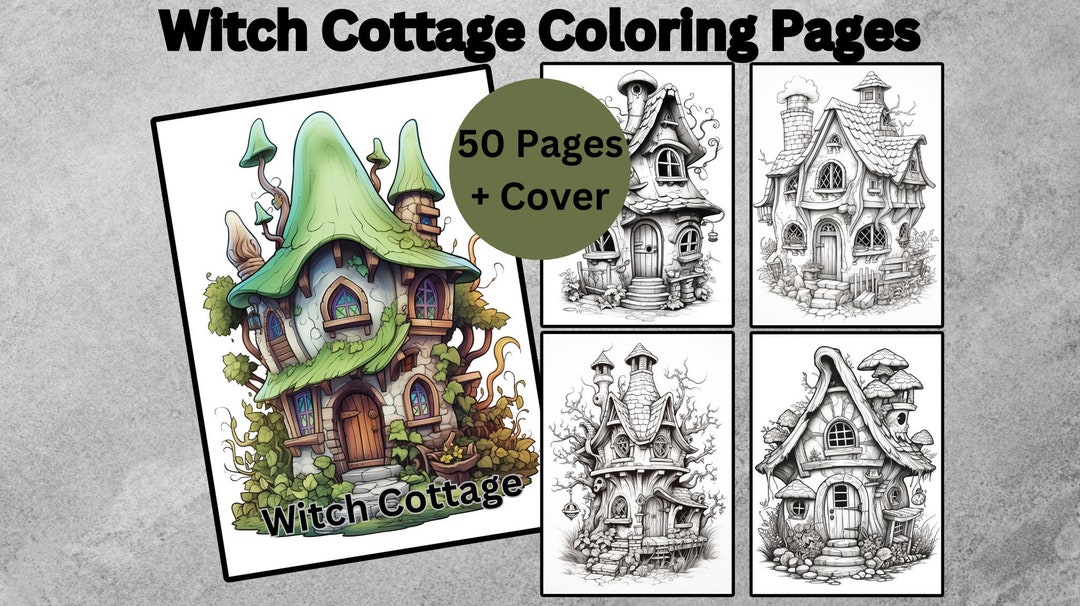50 Witch Cottage Coloring Pages for Adults and Kids, House Coloring ...