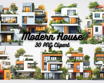 Modern House Clipart: 30 Contemporary Architecture PNG Designs