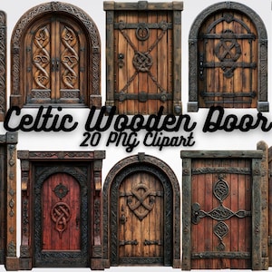 Celtic Wooden Door Clipart: Medieval Fantasy PNG Illustrations (12x12&quot;, Digital Download)