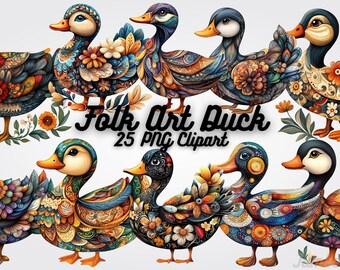 Folk Art Duck Clipart: Rustic Farmhouse PNG (Digital Download)