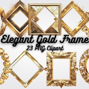 Gold Frame Clipart PNG: Elegant Wedding Invitation Border (Digital Download)