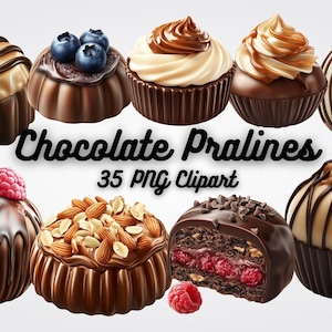 Chocolate Pralines Clipart: 35 PNG Dessert Images (12x12 in)