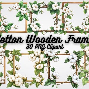 Cotton Wooden Frame Clipart, Frame Clipart, Rustic High-Quality PNG Images for Invitations, Crafts, and Decorative Projects