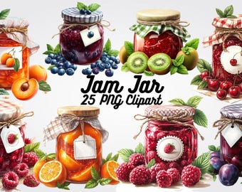 Jam Jar Clipart, Rustic Kitchen PNG Images (Digital Download)