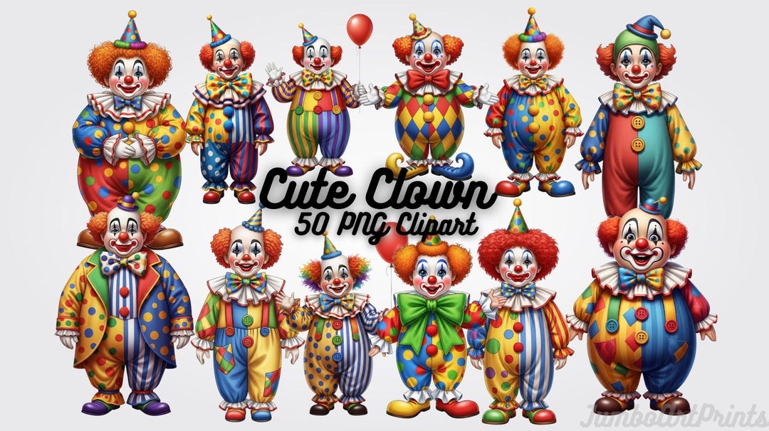 Circus Clown Clipart – Kawaii Party PNG Illustrations (digital Download ...