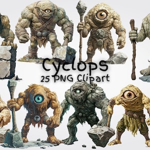 Clipart Cyclops: png-set mythisch monster, Halloween-ontwerpen (digitale download)