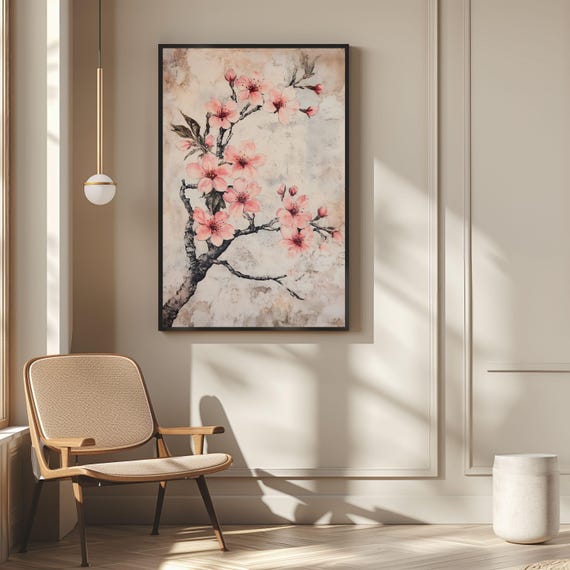 ヴィンテージの日本の桜のプリント：アンティークな桜の壁アート