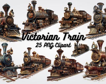 Victorian Train Clipart: 25 Vintage Steam Train PNG Images