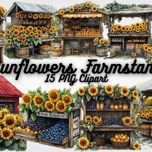 Sunflower Farmstand Clipart: Rustic Country Market Graphics (PNG Digital Download