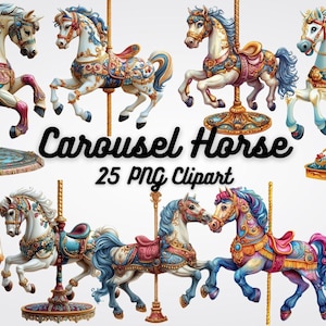 25 Carousel Horse Clipart, Horse Clipart, Enchanting PNG Designs for Invitations, Prints, Party Decor & More