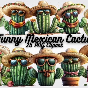Funny Mexican Cactus Clipart, Cute Fiesta Cactus with Hat & Glasses, Cinco de Mayo Sublimation, Digital Download, Commercial Use