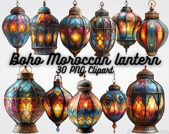 Boho Moroccan Lantern Clipart, Gold Lamp Illustration (Digital Download)