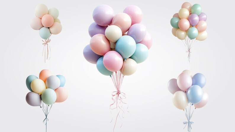 Pastel Balloons Clipart: Watercolor PNG Graphics (digital Download) - Etsy