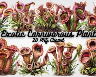 Carnivorous Plant Clipart: Gothic Floral PNG, Dark Botanical Art (Digital Download, Commercial Use)