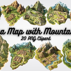 Clipart di mappe Inca con montagne, PNG di mappe antiche per progetti storici, scrapbooking, inviti, sublimazione e design digitale