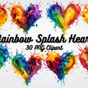 Rainbow Splash Heart Clipart: 30 PNG Images (Digital Art)