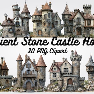Medieval Stone Castle Clipart: Fantasy Mansion PNG (20 12x12 inch)