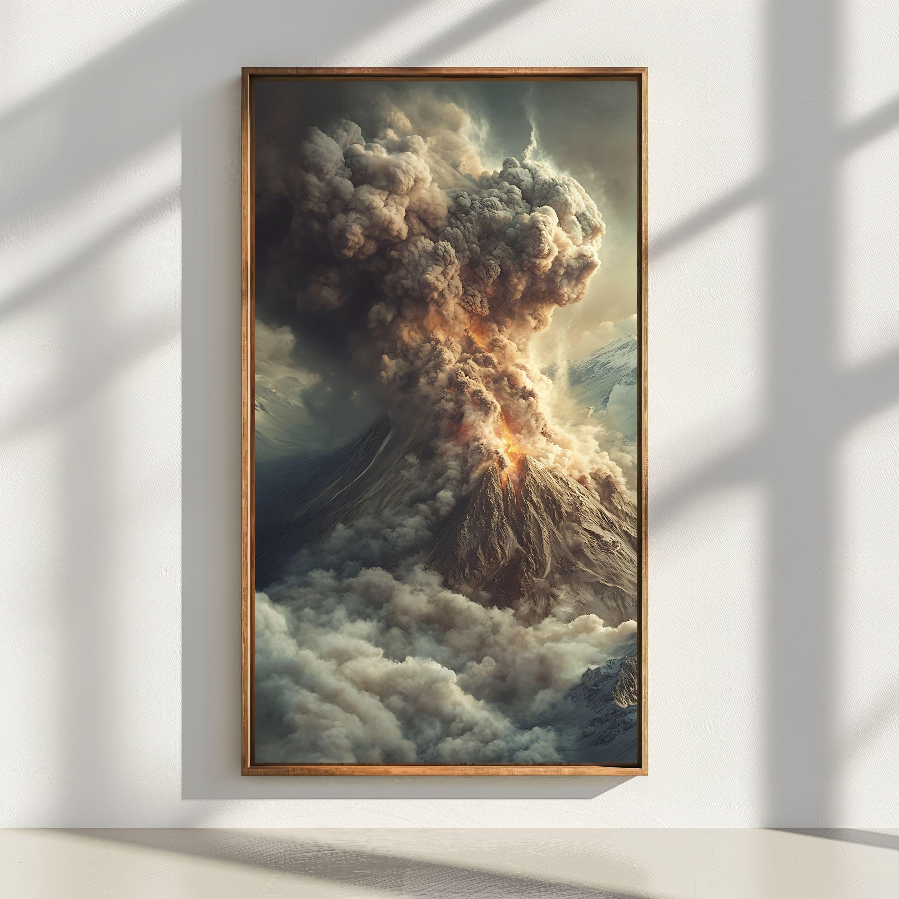 火山噴火プリントセット：素朴な風景の壁アート（商用利用、デジタル