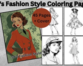 1950s Fashion Coloring Book: 45 Retro Women's Styles (printable
