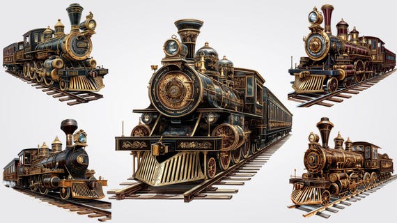ビクトリア朝時代の列車のクリップアート：ヴィンテージ蒸気機関車の