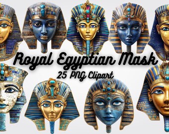Egyptian Pharaoh Mask Clipart: 25 Gold Ancient Faces (Digital)