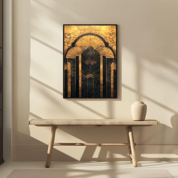 1930s Art Deco Print Set: Geometric Gold & Black Wall Art (digital