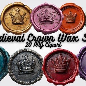 Medieval Crown Wax Seal Clipart PNG, Royal Wax Seal Digital Download, Vintage Stamp Clip Art, Printable Medieval Invitations,Digital Print