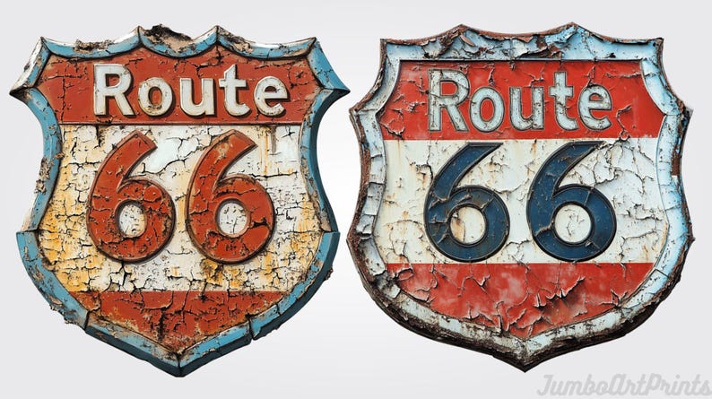 Route 66-skylt Clipart: Vintage Americana PNG (digital nedladdning) bild 2
