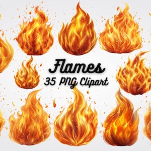 35 Flames Clipart, High-Quality PNG Images - Perfect for Fire-Themed Invitations, Prints, Event Decor, and Digital Projects
