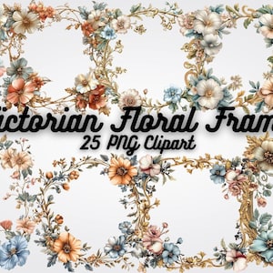 Victorian Floral Frame Clipart: 25 PNG Elegant Invitation Frames (Digital)