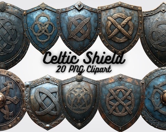 Celtic Shield Clipart: Medieval Warrior PNG Images (Digital Download, 25 Designs)