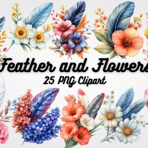 Feather and Flowers Clipart: Boho PNG Images (25 Files)