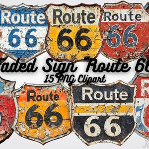 Route 66-skylt Clipart: Vintage Americana PNG (digital nedladdning) bild 1