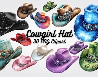 Cowgirl Hat Clipart: Rhinestone & Sequin PNG Images (30 Files)