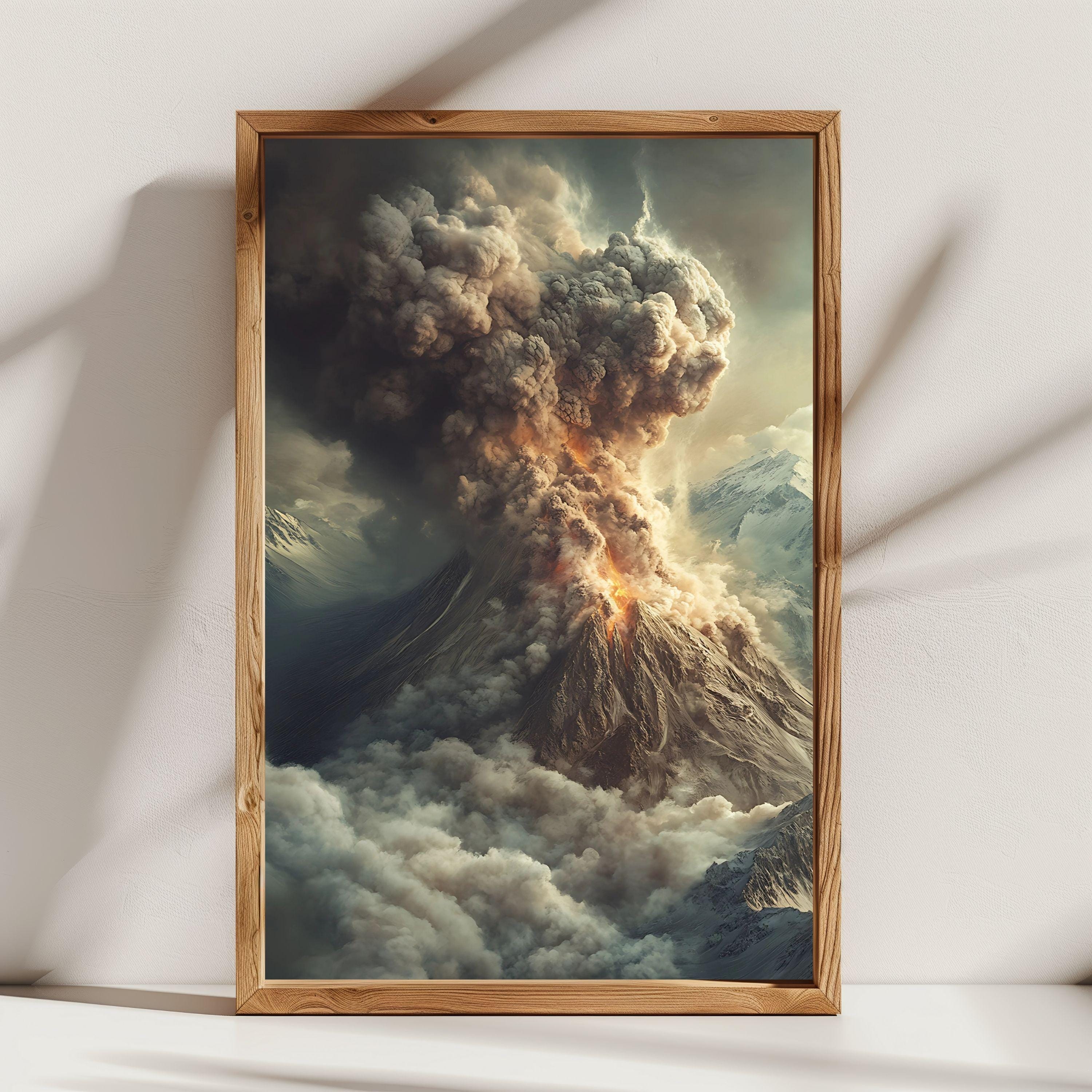 火山噴火プリントセット：素朴な風景の壁アート（商用利用、デジタル